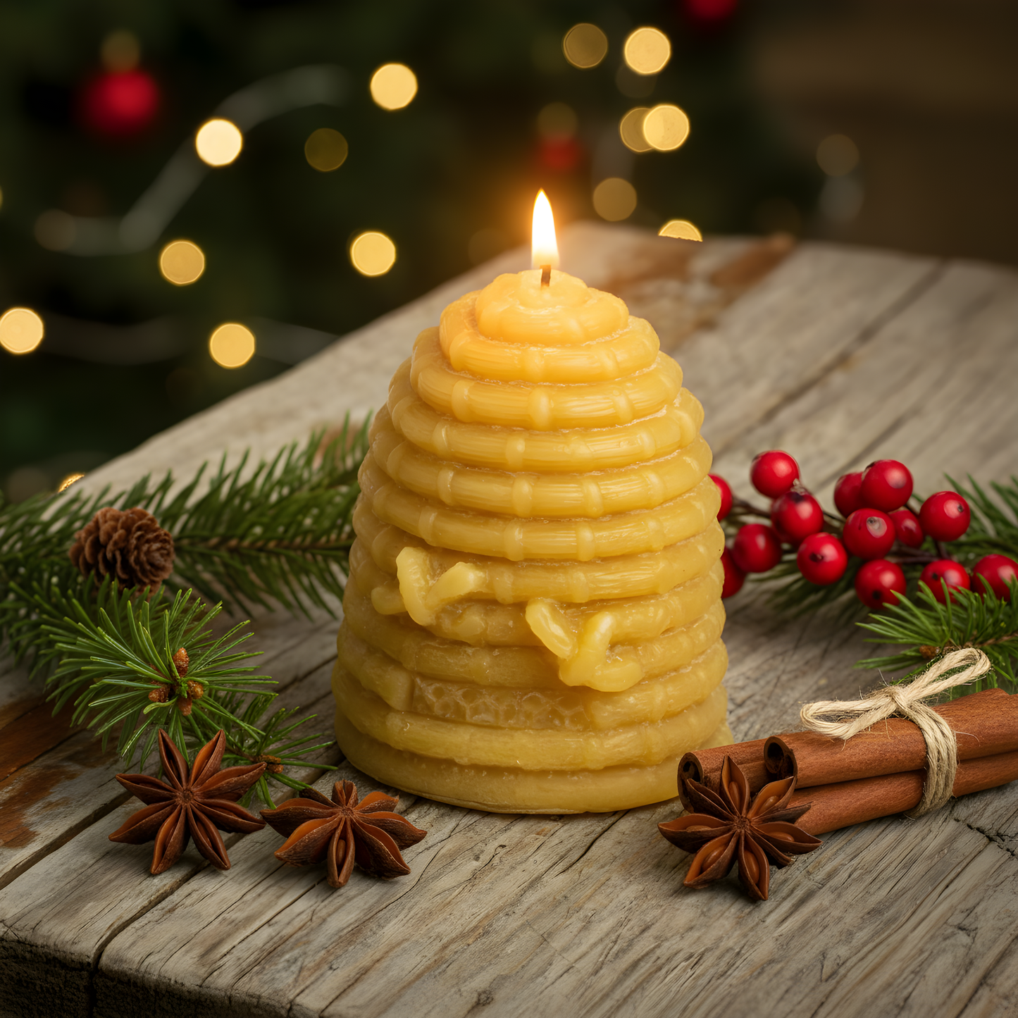 Helgjutet bivaxljus- gammaldags bikupa